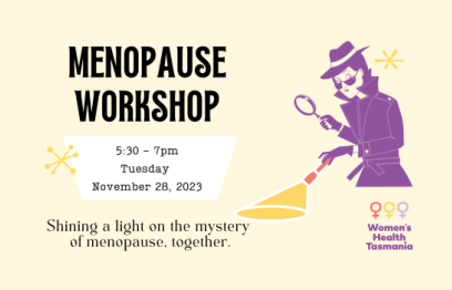 Image of a woman detective with a magnifying glass and torch. The text is inviting people to participate in consultation regarding menopause.