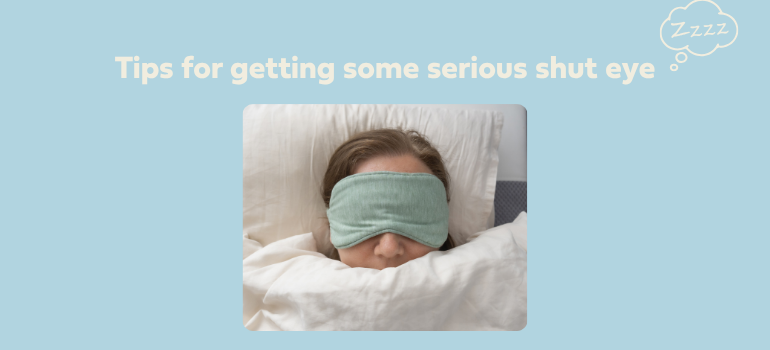 Woman wearing an eye mask with her head on a pillow